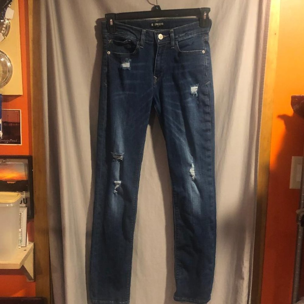 Express Skinny Mid Rise Cropped Jeans With Holes